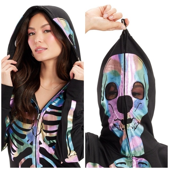NWT Tipsy Elves Iridescent Skeleton Costume Onesie Jumpsuit Halloween Sz L - Picture 2 of 12